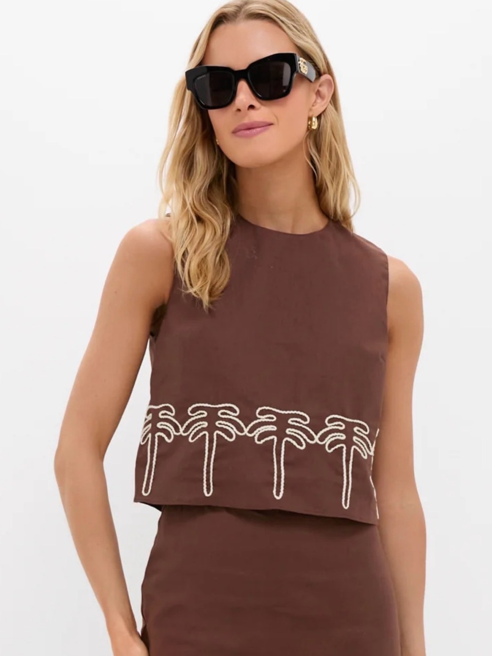 Tuckernuck Hyacinth House Brown and Cream Embroidery Palm Tank